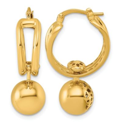 Belk & Co 14K Yellow Gold Polished Patterned Cutout Movable Ball Dangle Hoop Earrings
