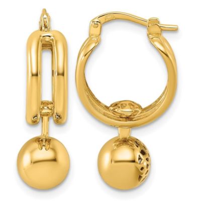 Belk & Co 14K Yellow Gold Polished Patterned Cutout Movable Ball Dangle Hoop Earrings