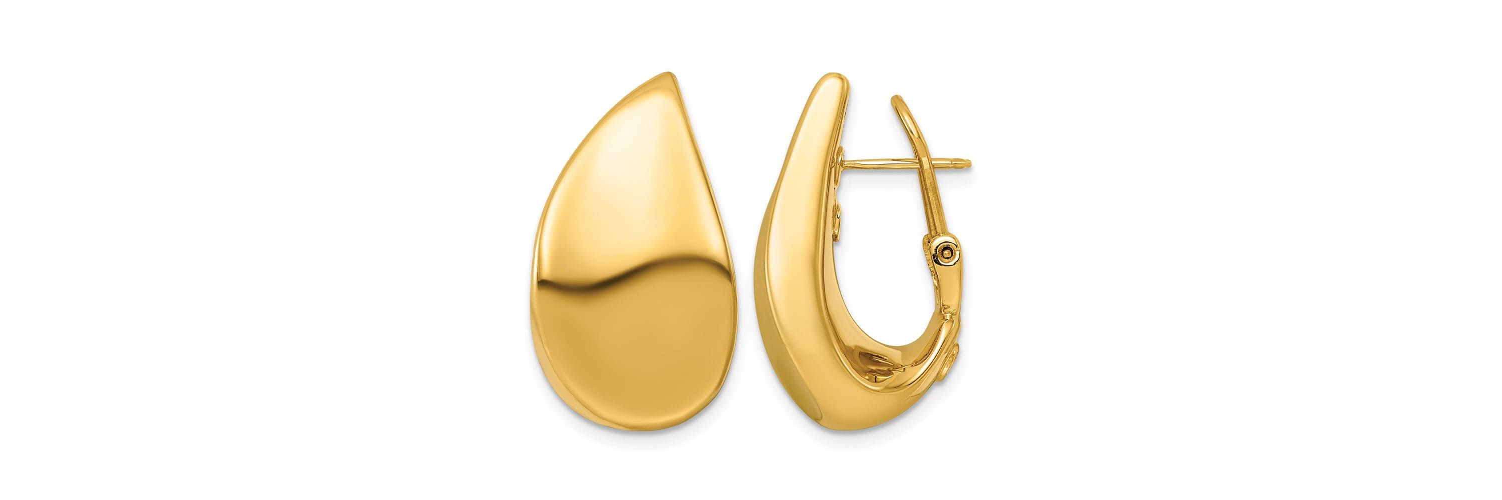 14K Yellow Gold Polished Flat Teardrop Omega Back Post Earrings