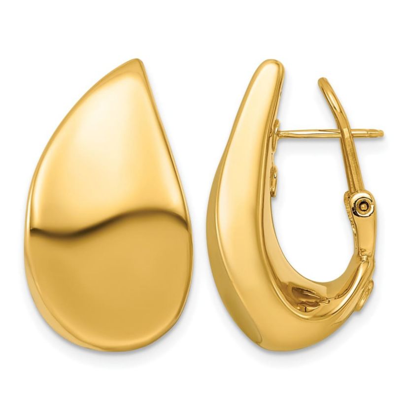 14K Yellow Gold Polished Flat Teardrop Omega Back Post Earrings