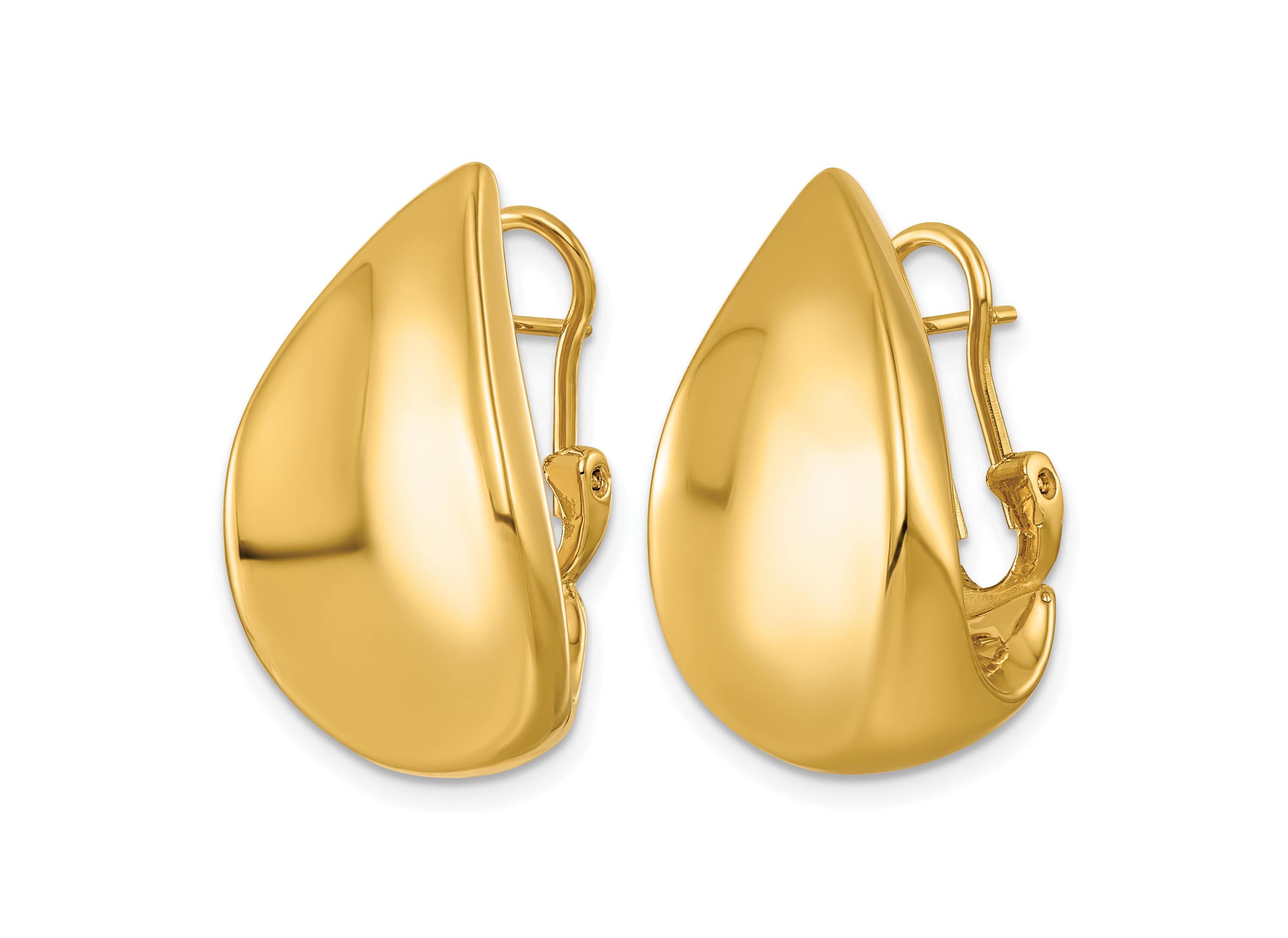 14K Yellow Gold Polished Flat Teardrop Omega Back Post Earrings