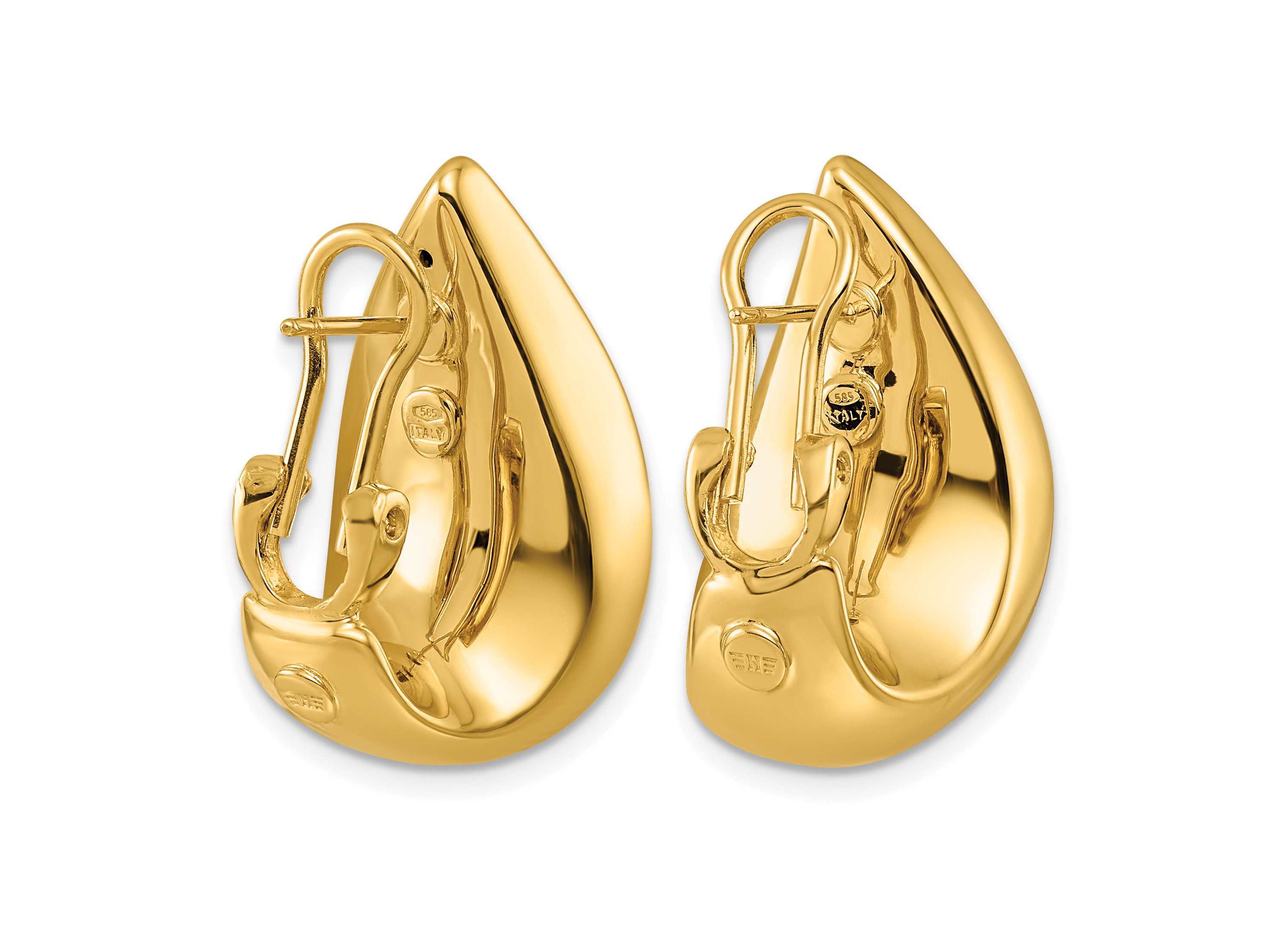 14K Yellow Gold Polished Flat Teardrop Omega Back Post Earrings