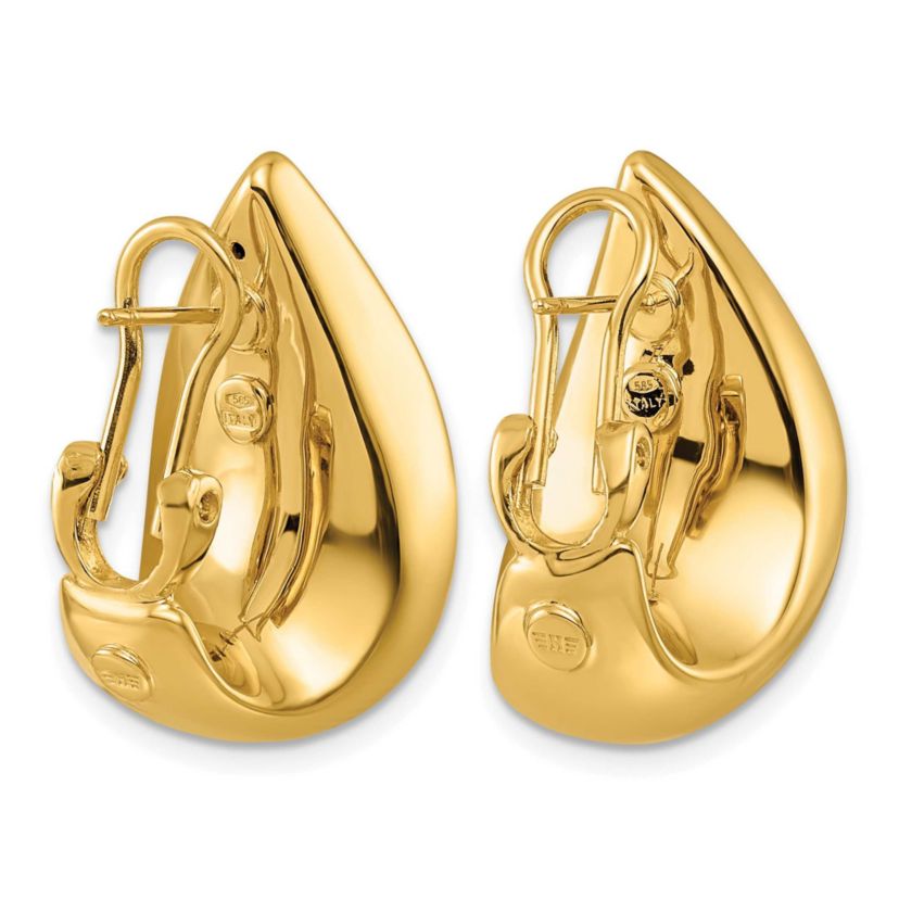 14K Yellow Gold Polished Flat Teardrop Omega Back Post Earrings