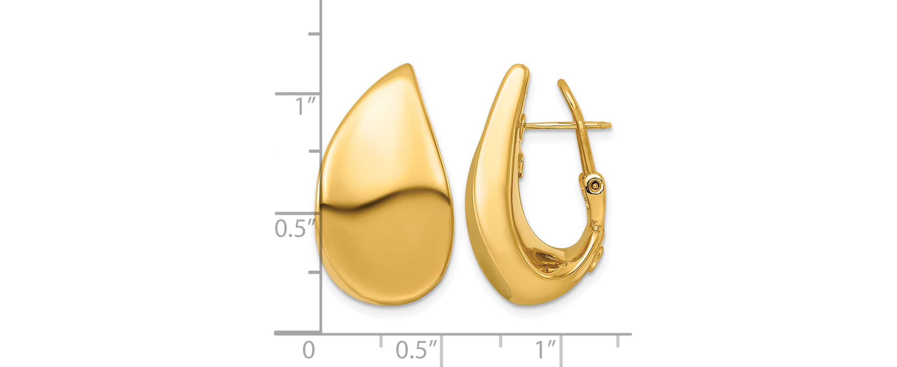 14K Yellow Gold Polished Flat Teardrop Omega Back Post Earrings