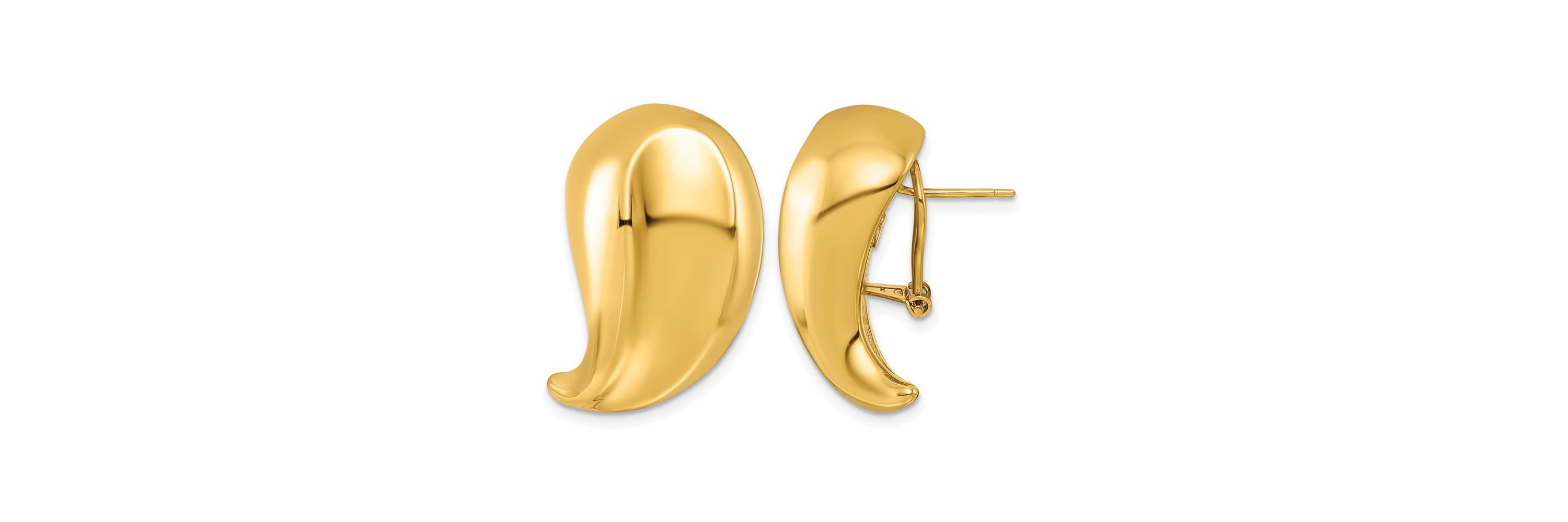 14K Yellow Gold Grooved Teardrop Omega Back Earrings