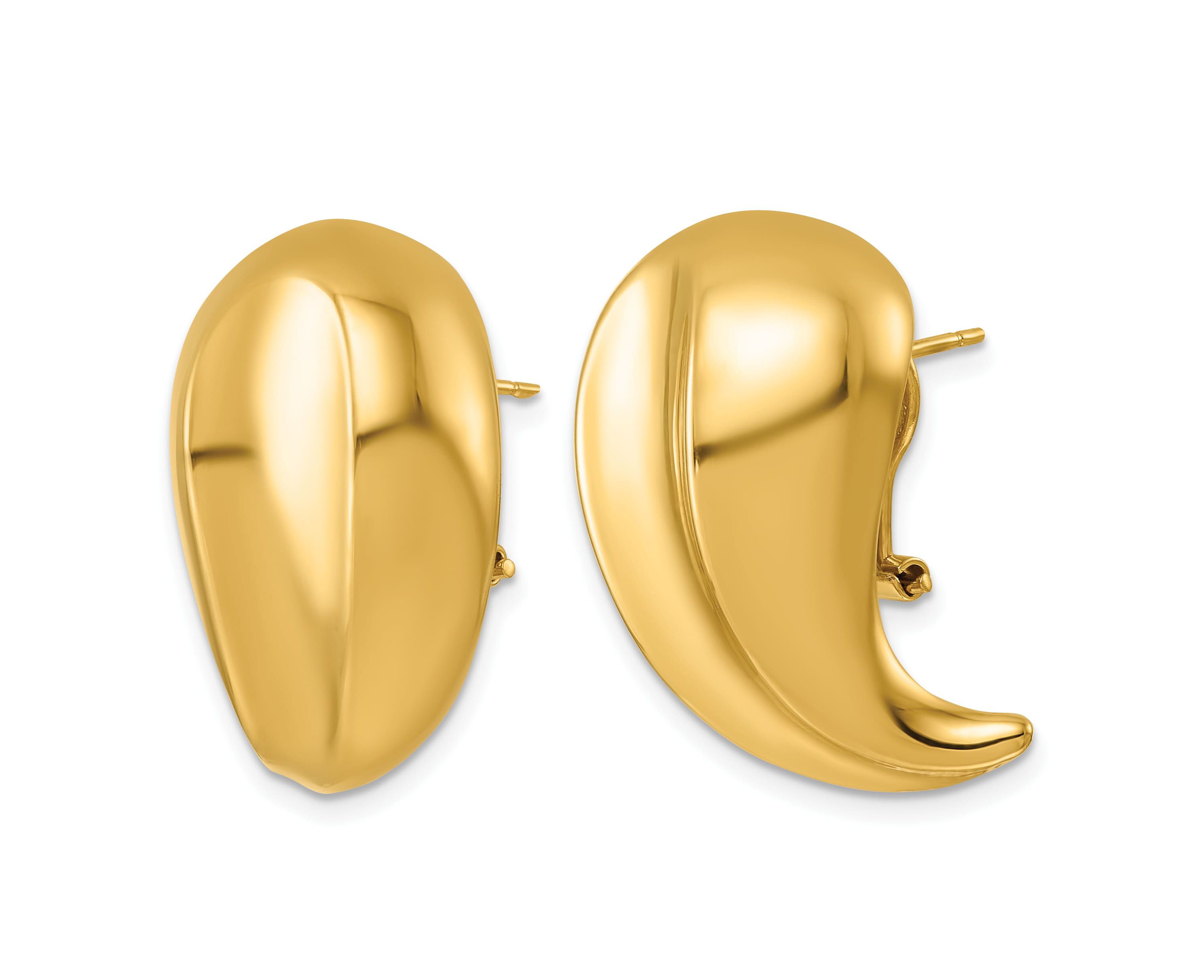 14K Yellow Gold Grooved Teardrop Omega Back Earrings