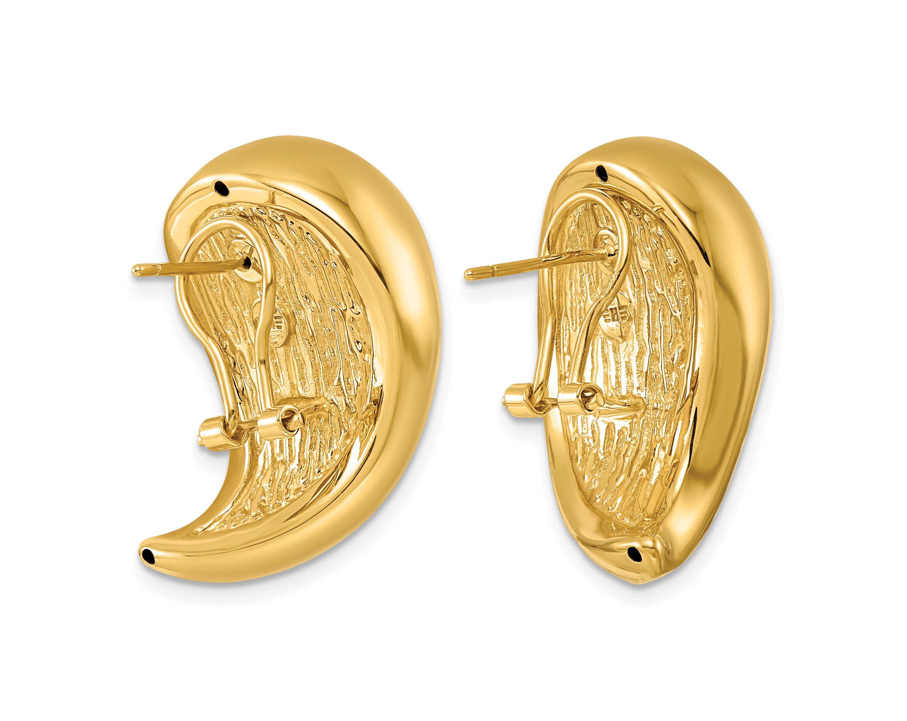 14K Yellow Gold Grooved Teardrop Omega Back Earrings