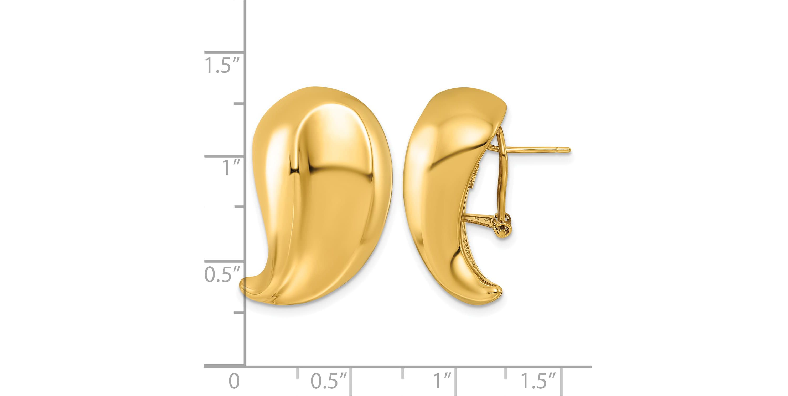 14K Yellow Gold Grooved Teardrop Omega Back Earrings