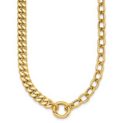 Belk & Co 14K Yellow Gold Polished Half Curb and Cable Link with Charm Holder Necklace