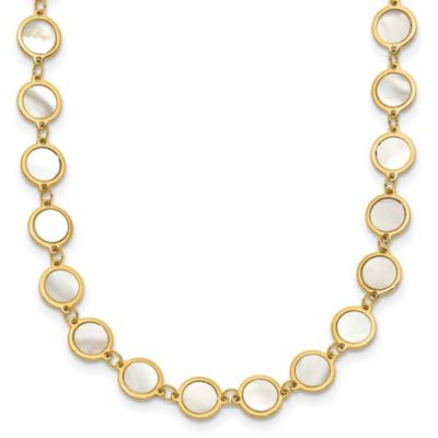 Belk & Co Mother of Pearl Polished Discs 16-inch with 2-inch Ext. Necklace in 14K Yellow Gold