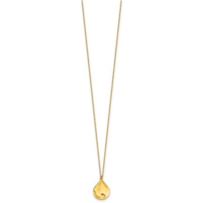 Belk & Co 14K Yellow Gold Polished Solid Wavy Teardrop Disc 16 with 2-inch Ext. Necklace