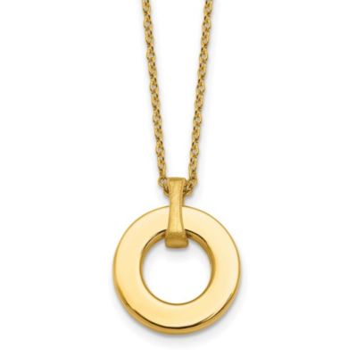 Belk & Co 14K Yellow Gold Polished and Brushed Circle Pendant 17-inch Necklace, 17 in