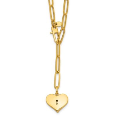 Belk & Co 14K Yellow Gold Polished Paperclip with Heart Drop Adjustable 20-inch Necklace