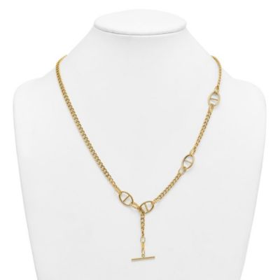 Belk & Co 14K Yellow Gold Polished Curb Chain with Mariner Link Adjustable Toggle 24-inch Necklace