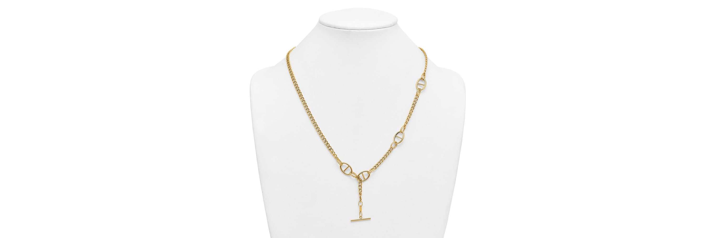 14K Yellow Gold Polished Curb Chain with Mariner Link Adjustable Toggle 24-inch Necklace