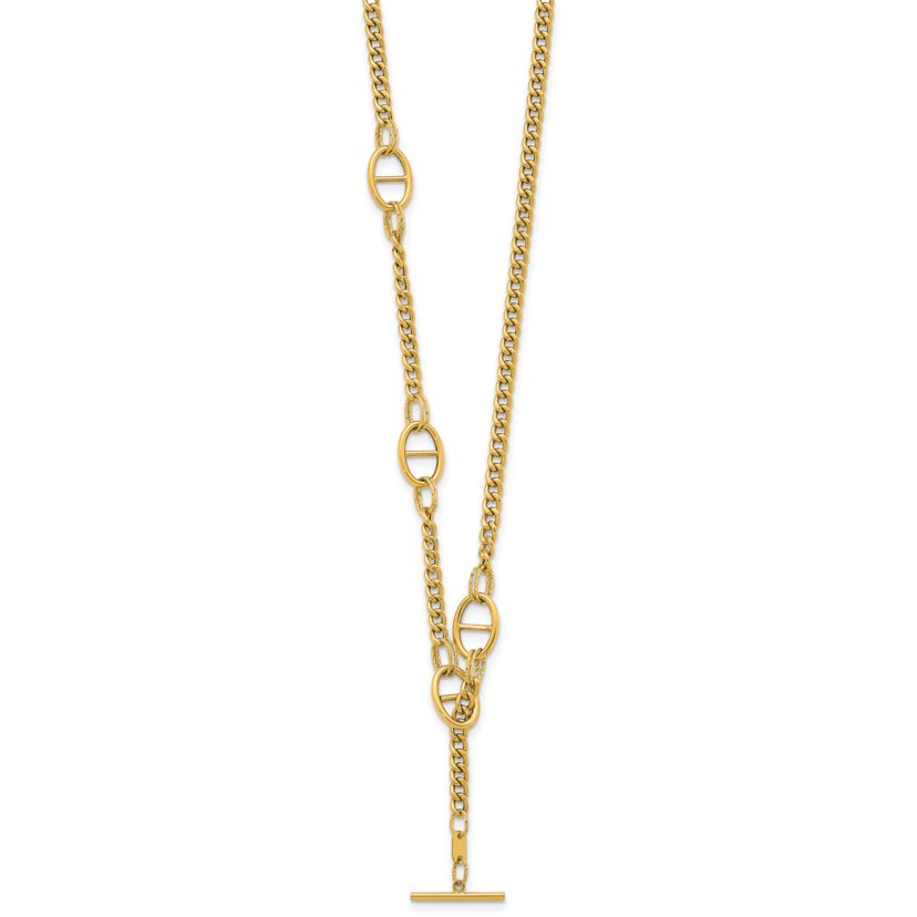 14K Yellow Gold Polished Curb Chain with Mariner Link Adjustable Toggle 24-inch Necklace