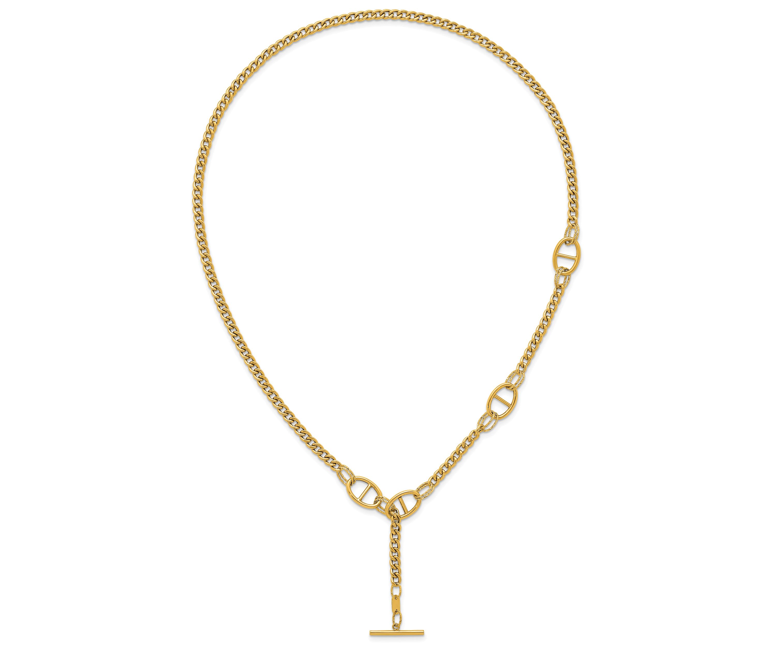 14K Yellow Gold Polished Curb Chain with Mariner Link Adjustable Toggle 24-inch Necklace