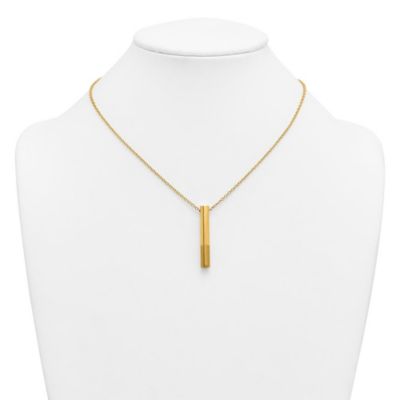 Belk & Co 14K Yellow Gold Polished and Sat-inch Drop Bar 17.5-inch with 1-inch Ext. Necklace