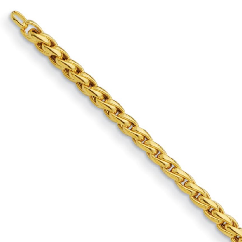 14K Yellow Gold 5mm Square Wheat 7.5 Inch Bracelet