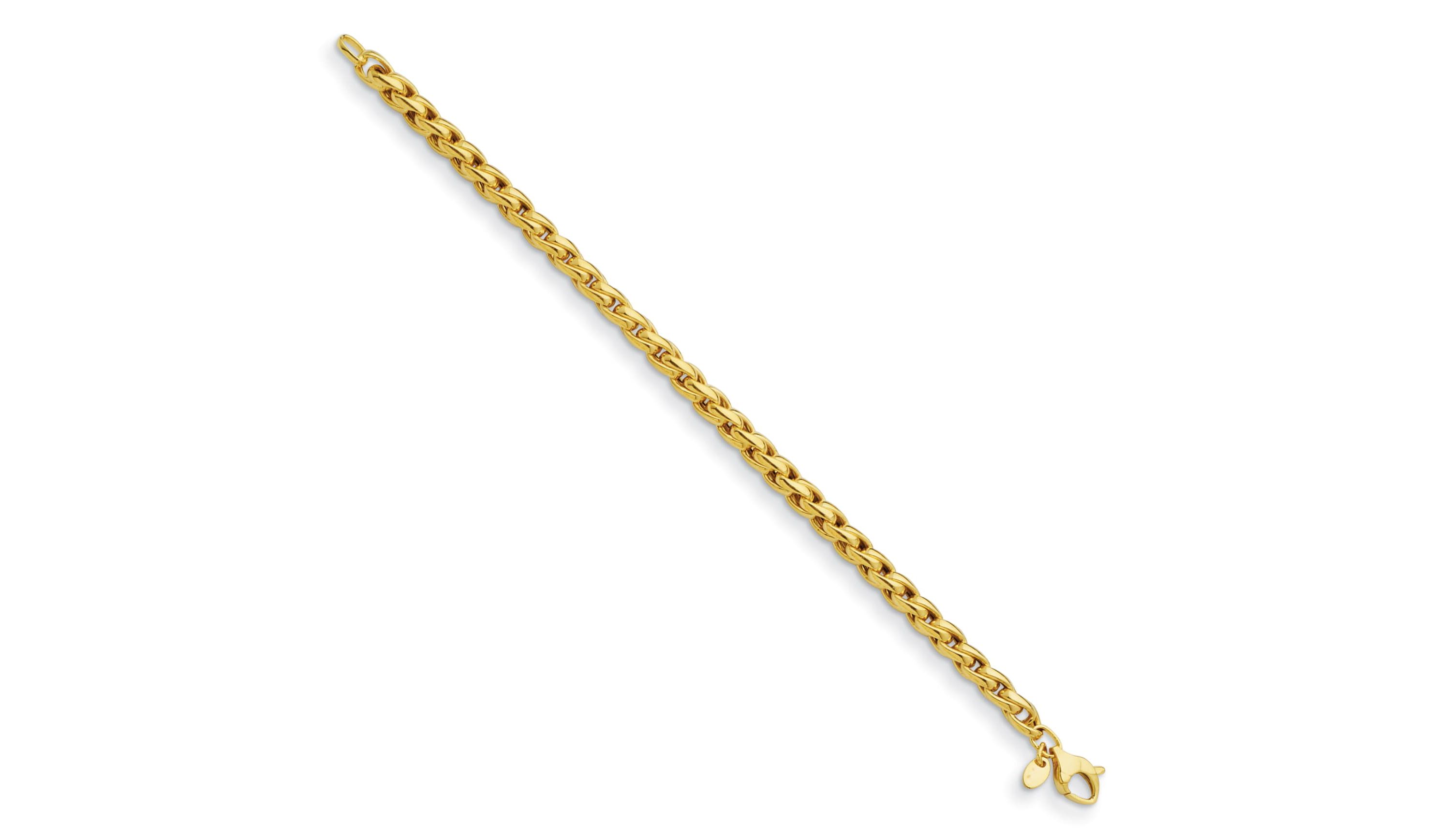 14K Yellow Gold 5mm Square Wheat 7.5 Inch Bracelet