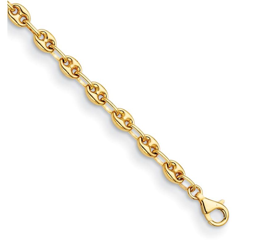 14K Yellow Gold 5mm Anchor Link 7.5 Inch Bracelet