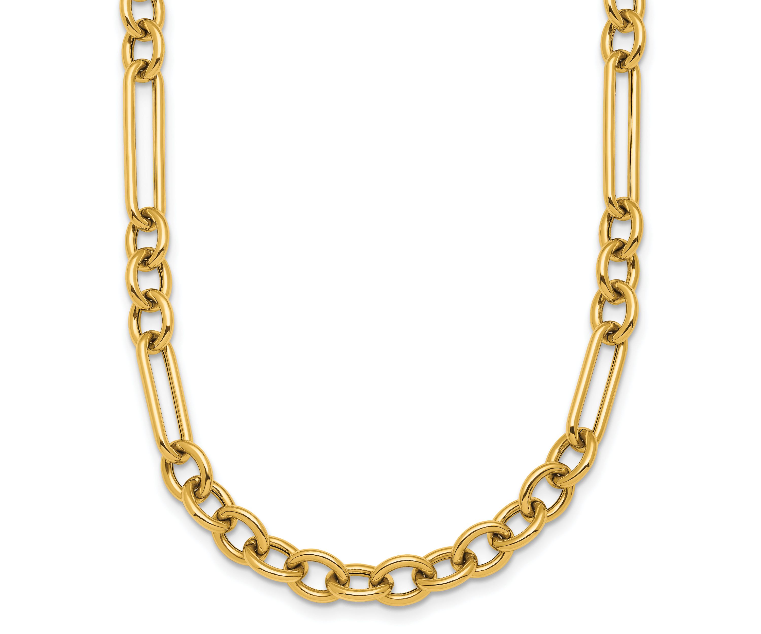 14K Yellow Gold Paperclip and Round Link Y-drop 18 inToggle Necklace