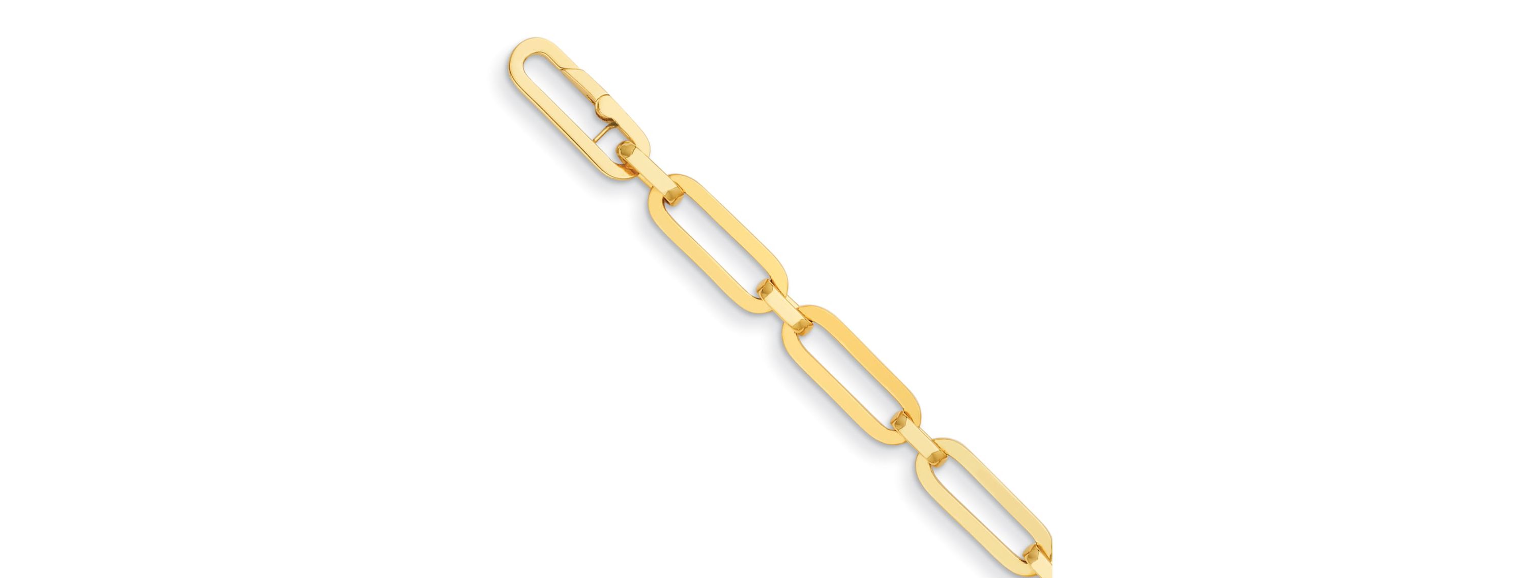 14K Yellow Gold 10mm Mixed Paper Clip Link 7.5 Inch Bracelet