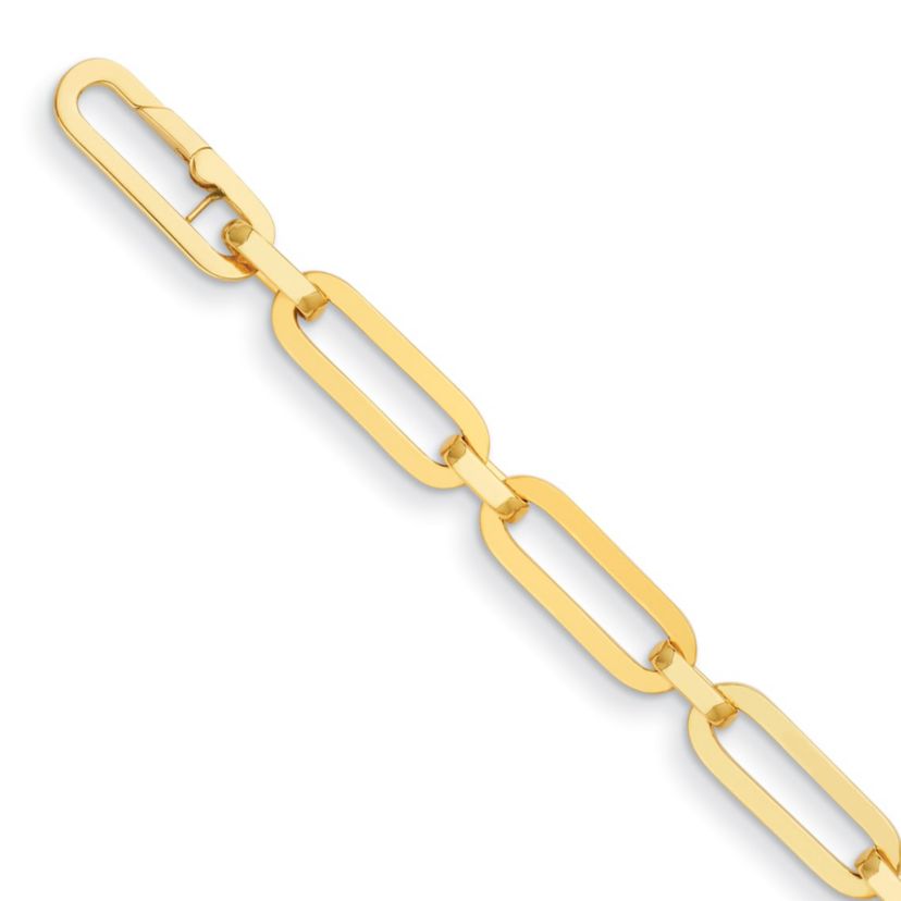 14K Yellow Gold 10mm Mixed Paper Clip Link 7.5 Inch Bracelet