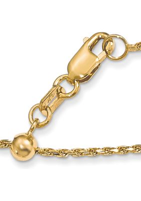 14K Yellow Gold 1.2 Millimeter Diamond-cut Adjustable Rope Chain