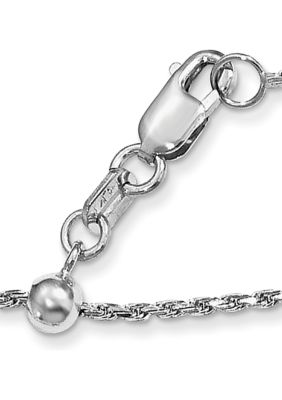 14K White Gold 1.2 Millimeter Adjustable Rope Chain