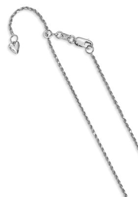 14K White Gold 1.2 Millimeter Adjustable Rope Chain