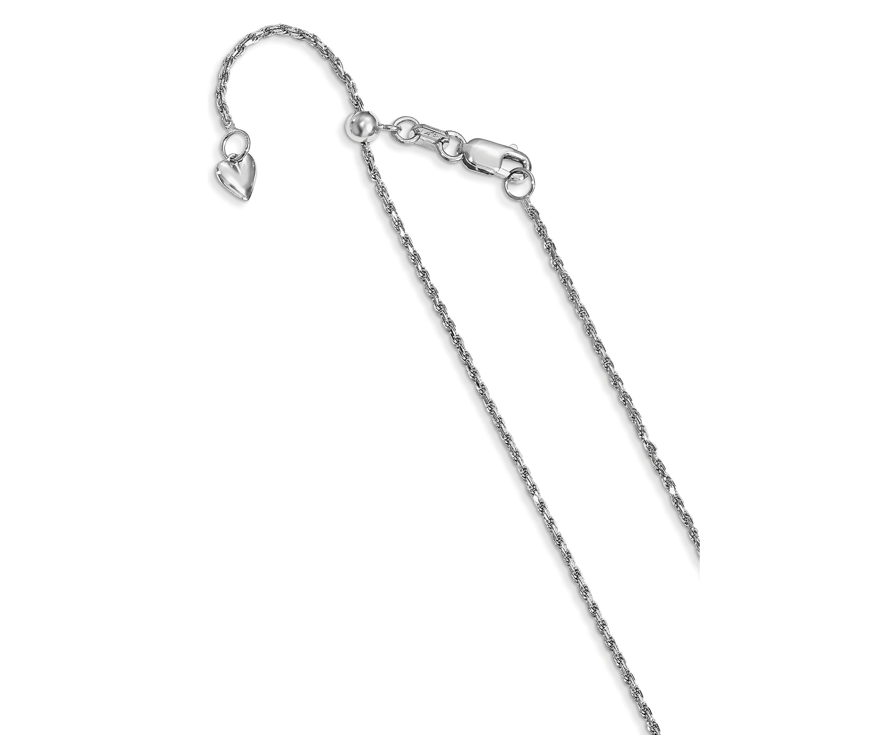14K White Gold 1.2 Millimeter Adjustable Rope Chain