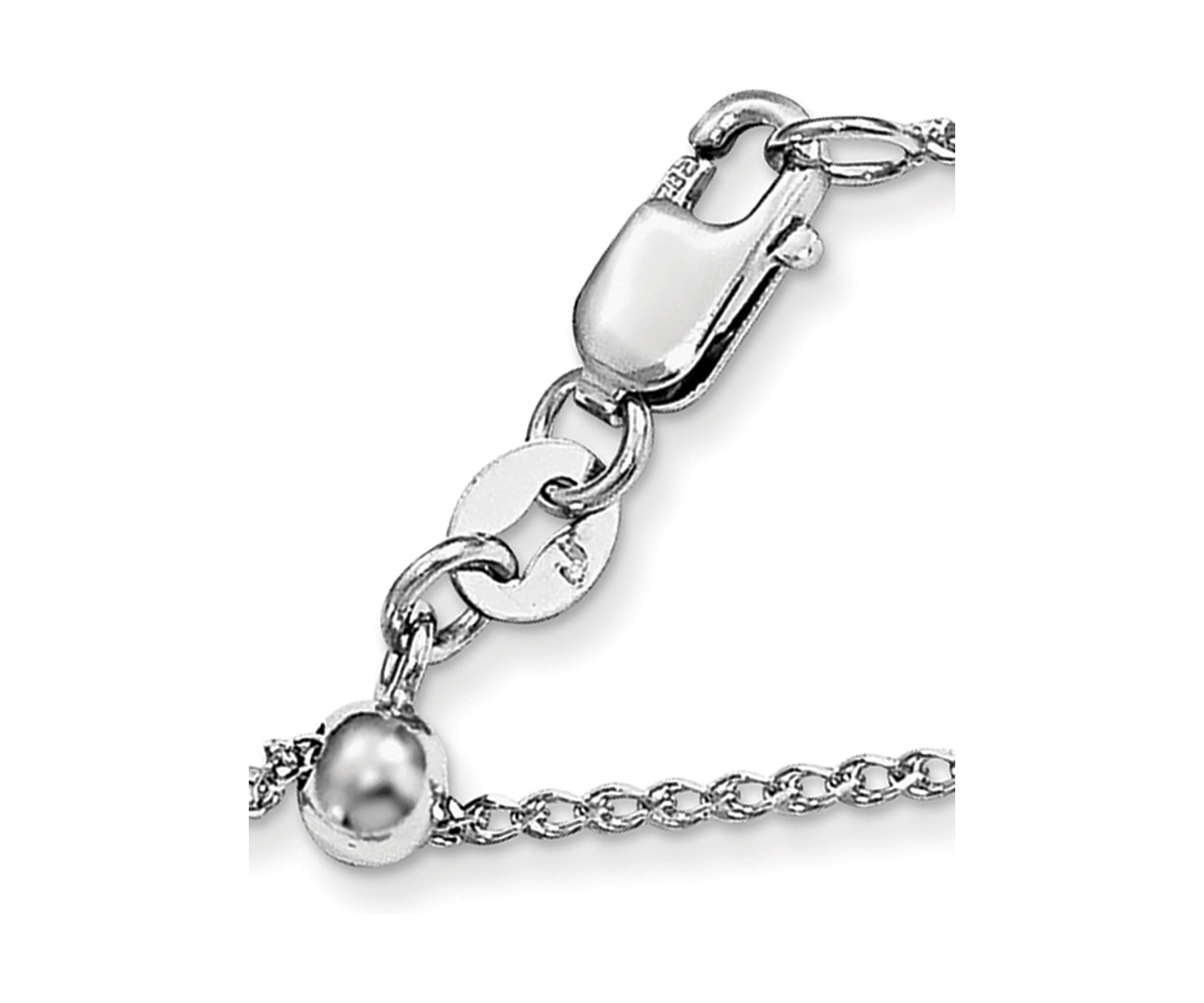 14K White Gold 1.2 Millimeter Adjustable Diamond Cut Loose Rope Chain