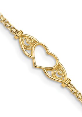 Belk & Co 14K Yellow Gold Polished Heart 10 Inch Anklet