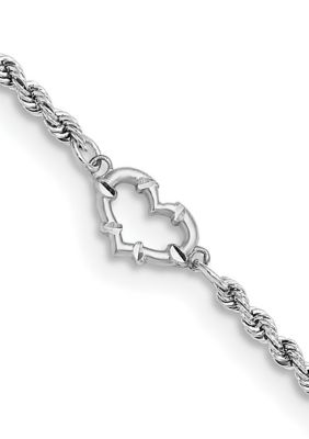 Belk & Co 14K White Gold Diamond Cut Rope with Heart 10 Inch Anklet