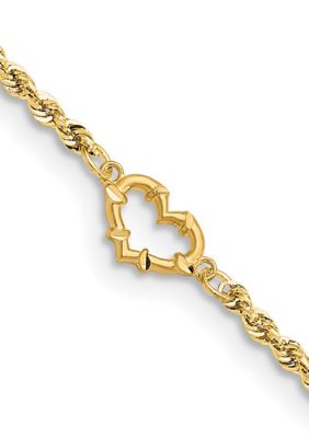 Belk & Co 14K Yellow Gold Diamond Cut Open Heart Rope Anklet