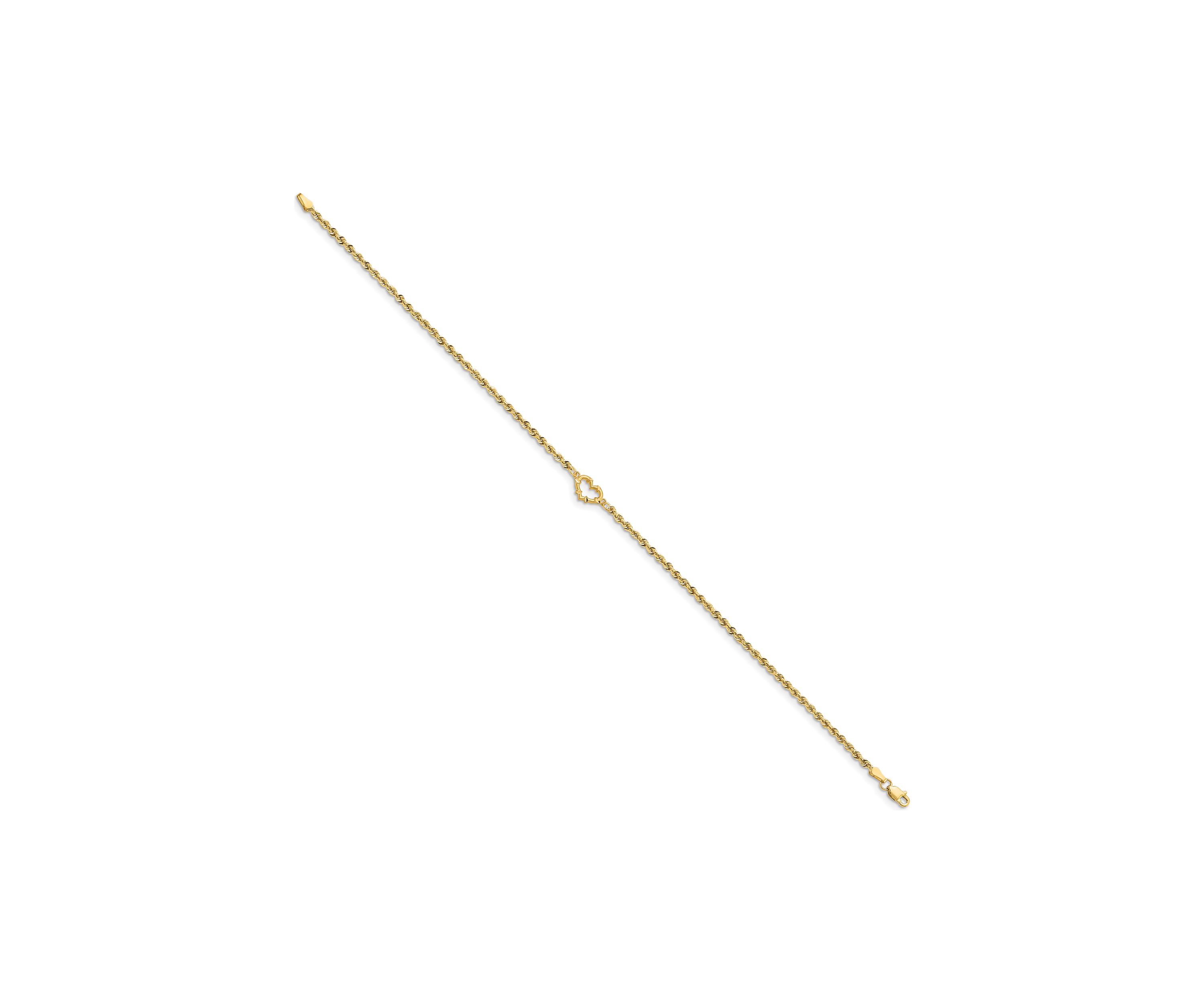 14K Yellow Gold Diamond Cut Open Heart Rope Anklet