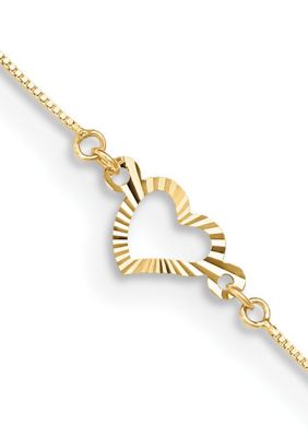 Belk & Co 14K Yellow Gold Adjustable Fancy Heart 9 Inch Plus 1 Inch Extension Anklet