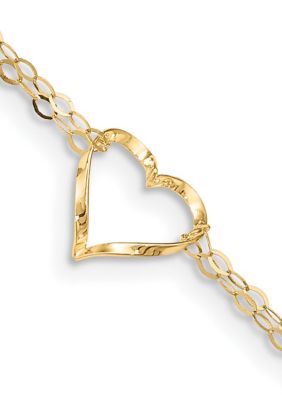 Belk & Co 14K Yellow Gold Double Strand Heart 9 Inch with 1 Inch extension Anklet