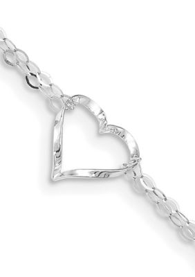 Belk & Co 14K White Gold Double Strand Heart 9 Inch Plus 1 Inch Extension Anklet