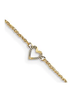 Belk & Co 14K Yellow Gold Diamond Cut Hearts 9 Inch Plus 1 Inch Extension Anklet
