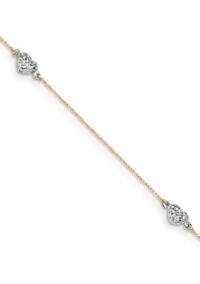 Belk & Co 14K Two Tone Puff Heart 9 Inch Plus 1 Inch Extension Anklet, Yellow