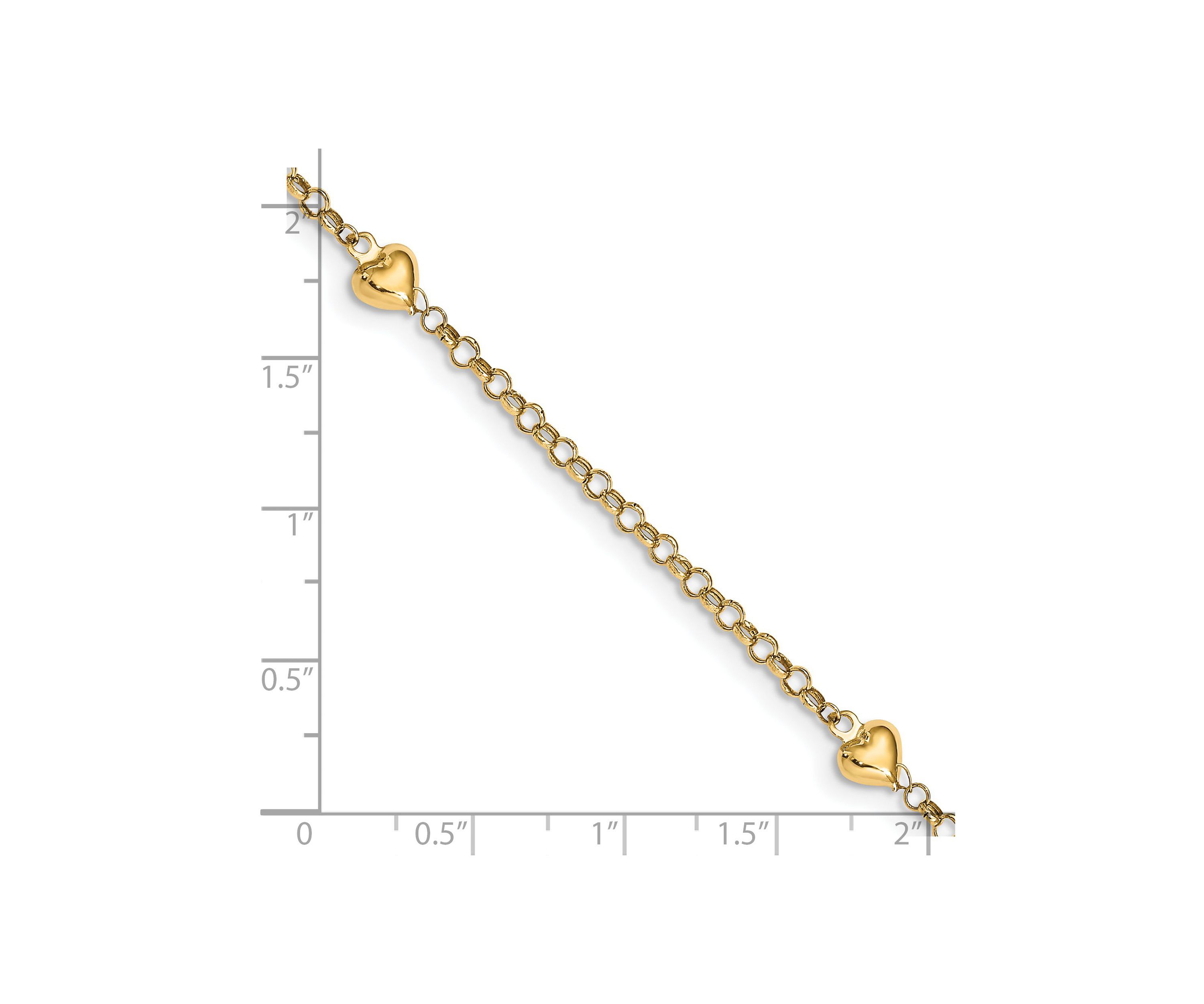 14K Yellow Gold Puff Heart 10 Inch Anklet