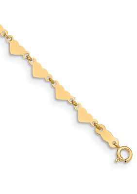 Belk & Co 14K Yellow Gold Oval Link Chain with Hearts 9 Inch Plus 1 Inch Extension Anklet