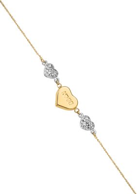 Belk & Co 14K Two Tone Puffed LOVE Heart and Diamond-cut Hearts 7-inch Bracelet, Yellow