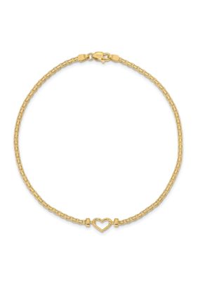 14K Gold Fancy Heart 9 Inch Anklet