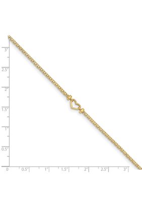 14K Gold Fancy Heart 9 Inch Anklet