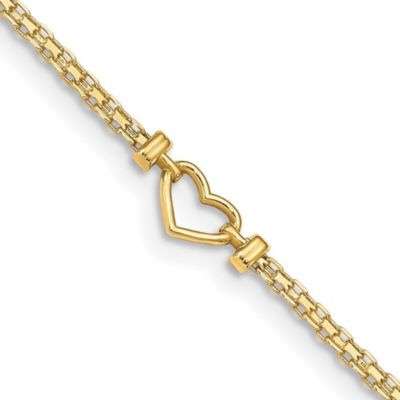 14K Gold Fancy Heart 9 Inch Anklet