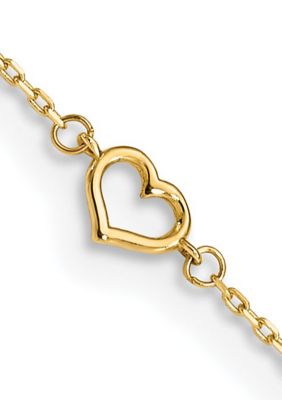 Belk & Co 14K Yellow Gold Heart 10 Inch Plus 1 Inch Extension Anklet