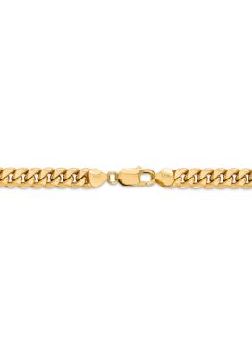 Mens 14K Yellow Gold Millimeter Semi Solid Miami Cuban Chain Bracelet